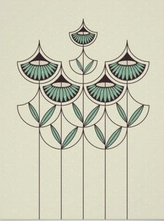 an art nouveau style flower design with green leaves on a beige background posters and prints