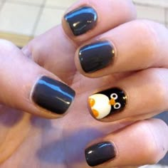 Penguin! Omg perfecttt! Penguin Nail Art, Penguin Nails, Kids Nail Designs, Girls Nail Designs, Nail Art For Kids, Art Nail Art, Modern Nails, Animal Nails, Nails For Kids