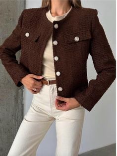 Brown Tweed Blazer Jacket STYLE DETAILING * Cropped * Tweed fabric * Lined SIZING Model measurements: Height: 168 cm Weight: 50 kg Hıp: 94 cm Chest: 86 cm Waist: 68 cm Model wears S size. Product Length: 48 cm Arm Length: 58 cm Width: 90 cm NOTE: Product is a normal fit. You can prefer your normal size. ** Please don't hesitate to contact us for your any questions. You're always welcomed ♥️ BrownTweed Jacket Women, Tweed Blazer Women, Tweed Short Coat Jacket, Wool Blazer, Cropped Tweed Blazer, E Luxury Brown Tweed Jacket For Winter, Brown Luxury Tweed Jacket In Timeless Style, Luxury Brown Tweed Jacket In Classic Style, Luxury Brown Tweed Jacket For Spring, Timeless Brown Luxury Tweed Jacket, Timeless Luxury Brown Tweed Jacket, Luxury Brown Tweed Jacket Casual Style, Luxury Brown Tweed Jacket With Patch Pockets, Luxury Brown Fitted Tweed Jacket