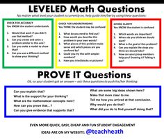 a poster with the words, leveled math questions and prove it questions on it