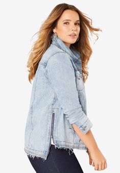 Distressed Denim Jacket, High Low Hem, Distressed Denim, Next Level, Side Zipper, High & Low, High Low, Denim Jacket, The Next