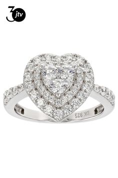 Bella Luce�� white diamond simulant 2.36ctw round, rhodium over sterling silver heart ring. Measures approximately 0.81" L x 0.50" W and is not sizeable. The diamond equivalent weight is 1.43ctw. White Heart-shaped Diamond Ring With Prong Setting, White Diamond Ring With Prong Setting And Heart Shape, White Diamond Ring With Halo Setting For Valentine's Day, White Cubic Zirconia Heart-shaped Diamond Ring, White Heart-shaped Diamond Ring With Vs Clarity, White Heart-shaped Cubic Zirconia Diamond Ring, White Diamond Heart Ring With Vs Clarity, White Heart Diamond Ring Vs Clarity, Heart Cut Cubic Zirconia Ring With Pave Setting