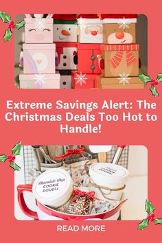 some christmas items are stacked on top of each other and the words extreme savings alert the christmas