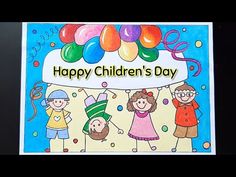 an image of children's day card with balloons