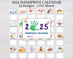 a calendar with handprints on it and the numbers 25 - 25 in each