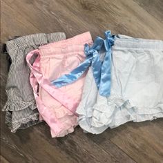 Item Comes In Pink, Purple, Or Blue. Nwt. Excellent Condition. No Rips, Stains, Or Tears. Sail Blue- M (1) Gray- L (1) Cotton Pajama Shorts For Spring Sleepovers, Summer Cotton Pajama Shorts For Pajama Party, Pink Cotton Summer Sleepwear, Summer Pink Cotton Sleepwear, Summer Sleepwear With Ruffles, Summer Pajama Shorts With Elastic Waistband For Pajama Party, Cute Summer Pajama Shorts For Sleepovers, Striped Cotton Bottoms For Pajama Party, Striped Cotton Pajama Shorts For Pajama Party