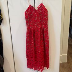 Like New Dress. Red Lace Overlay A Beige Slip Red Sleeveless Midi Dress For Brunch, Red Midi Length Holiday Dress, Red Midi Length Dress For Holiday, Red Sleeveless Midi Dress For Holiday, Sleeveless Red Midi Dress For Holiday, Red Midi Dress For Holiday, Red Knee-length Midi Dress For Holiday, Burgundy Bodycon Dress, Long Sleeve Boho Dress