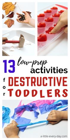 four different activities for toddlers to do with their own hands and fingers, including paper flowers