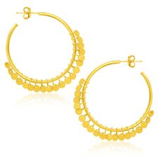 14k Yellow Gold Hoop Style Earrings with Dangling Sequins - Melliflus Earrings The Bohemian, Earring Crafts, Bridal Gold Jewellery, Diamond Hoop Earrings, Diamond Design, Style Earrings, Gold Hoop, Gold Hoop Earrings, Silver Hoop Earrings