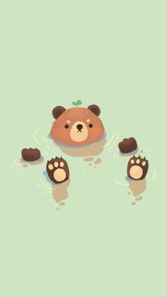 a bear floating in the water with its paws out and feet sticking out from it