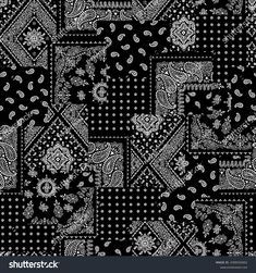 a black and white paisley pattern with dots