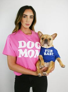 Dog Mom Tee Pink Cotton T-shirt With Dog Print, Dog Mom Quotes, Puppy Time, Chihuahua Mom, French Bulldog Funny, Dog Mom Tee, Pet Sympathy Gifts, Fur Mom, Funny Dog Shirts