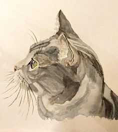 a watercolor painting of a cat's face