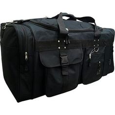 Track heavy duty duffle bag with multiple compartments, can be utilized for sports, gym, travel, or even just storage. Features 2 pockets on both ends of the bag, large top main compartment, and 2 front pockets positioned side by side, one of the front pockets has 2 zippers separating compartments, and the other one has a flap over pocket with a buckle closure. The bag comes with a adjustable shoulder strap that can also be removed, and carried by hand. Dimensions of the bag are; 19"x12"x10.5". Rucksack Style, Military Rucksack, Black Duffle Bag, Travel Duffle Bag, Travel Bags For Women, Sports Gym, Travel Duffle, Duffle Bag Travel, Travel Duffel