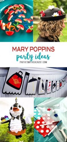 many different pictures with the words mary poppin's party ideas