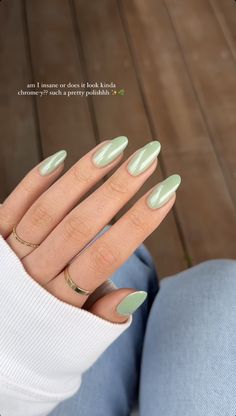 Save Green Nails, Sage Green Chrome Nails, Demure Nails, Gay Nails, Light Green Nails, Gelish Nails, Cute Gel Nails, Bright Nails, Nail Jewelry