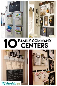 a collage of photos with the words family command center written on it and pictures hanging on the wall