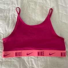 Never Worn, Size Large And Fits For Xs And Some S In Womens Nike Pink Sports Bra For Spring, Nike Fitted Bra-friendly Top, Nike Bra, Yellow Nikes, Red Trench Coat, Swim Shoes, Nike Sports Bra, Padded Sports Bra, Red Nike