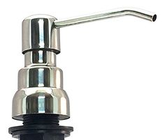 a chrome faucet with a black handle and metal spigot on it