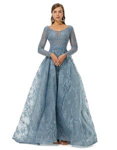 Ballbella Design | Sparkle Dusty Blue Beaded Mermaid Long sleeves Prom Dresses With Overskirt, Long Sleeves Prom Dresses, Beaded Mermaid, Traditional Beauty, Prom Dresses With Pockets, Corset Dress Prom, Long Sleeve Prom, Lace Prom Dress, Satin Prom Dress