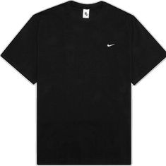 a black t - shirt with a white nike logo on the chest and an embroidered pocket