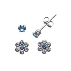 Blooming with beauty. Your little girl will adore this floral stud earring set.Set Details: Includes: 2 pairs of earrings Flower stud diameter: 6 mm Backings: post Metal: rhodium-plated sterling silverNickel free Crystal Details: Cut: round Color: blue, white Size: One Size. Gender: female. Age Group: kids. Post Metal, Floral Studs, Earrings Flower, Girl Jewelry, Flower Stud, Flower Earrings Studs, Crystal Flower, Flower Studs, Stud Earrings Set