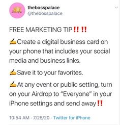 a twitter post with the message free marketing tip