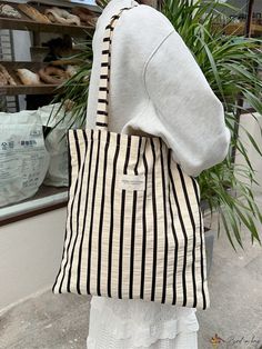 Bird in Bag - 2024 Fashionably Practical and Stylish Striped Womens Shoulder Bag for Commuting and Traveling - Spacious and Versatile Tote Bag Eco-friendly Black Shoulder Bag For School, Timeless Tote Bag, Tot Bag Design, Tote Bag Design Ideas, Tote Bag Sewing Pattern, Purses Diy, Latest Fall Fashion Trends, Abstract Tote Bag, Striped Tote Bag