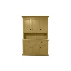 a cabinet with two doors and cupboards on the top, one door is open