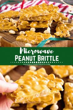 homemade peanut brittle cookies are stacked on top of each other and ready to be eaten