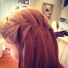 Waterfall braid Pretty Waterfall, St Baldricks, Delicious Lasagna, Fishtail French Braid, Lasagna Recipes, Waterfall Braid, Hair Affair, Let Your Hair Down, School Dance