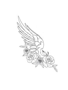 a drawing of an eagle with roses on it