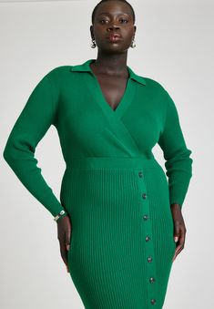 Ribbed Sweater Dress With Button Detail | Eloquii Turtleneck Dress Plus Size, Wool Dress Plus Size, Plus Size Petite Fashion, Ribbed Bodycon Midi Dress, Sheer Maxi Dress, Plus Size Petite, Ribbed Sweater Dress, Maxi Slip Dress, Sweater Dress Midi