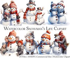 the watercolor snowman's life clipart is available for free on all surfaces