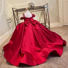 Birthday Gowns, Flower Girls Dress, Red Ball Gown, Girls Birthday Party Dress, Knit Bow, Satin Ball Gown, Dress For Wedding, Girls Pageant Dresses, Red Ball