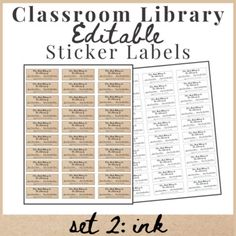 the classroom library editable sticker labels set 2 in brown and white are shown