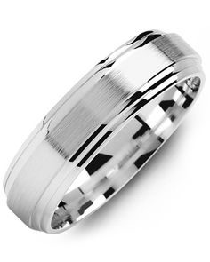 men's wedding band in 18k white gold with high polished finish and beveled edges