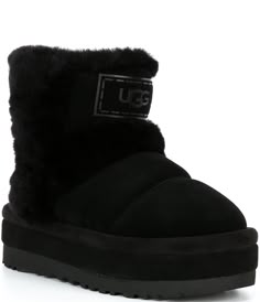 From UGG , the Classic Chillapeak Suede Fur Platform Booties feature:Suede and 17mm sheepskin upperTopically applied water repellency treatmentSuede mudguard,Mudguard (100% recycled polyester)Heat-embossed UGG  logo, TPU UGG  logo10mm UGGplush  60% upcycled wool, 40% lyocell lining10mm UGGplush  60% upcycled wool, 40% lyocell insolePull onRear pull tabSuede-wrapped EVA midsoleSugarSole  EVA outsoleApprox. 5" boo Uggs With Fur, Fur Uggs, Leather Uggs, Grey Uggs, Ugg Classic, Real Fur, Fashion Editor, Dillard's, Fit Inspo