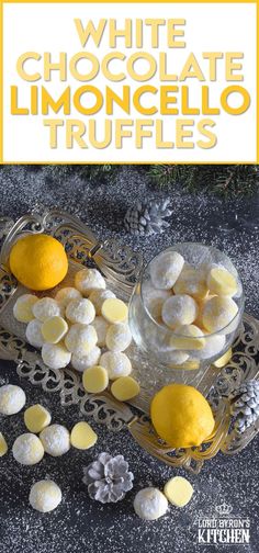 white chocolate lemoncello truffles on a tray