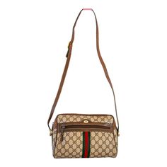 Vintage Gucci Monogram Shoulder Crossbody Bag Brown Canvas. Authentic, pre-loved vintage Gucci web GG Supreme coated canvas shoulder bag. This chic and rare Gucci web bag is a must-have for Gucci lovers.  Authentic vintage marked as Gucci Accessory collection with serial number. Classic Vintage Gucci purse. This is a classic crossbody bag with signature red and green canvas striping.  Vintage Brown & Beige GG Supreme Ophidia Bag Coated canvas shoulder bag in beige featuring logo pattern in brown Vintage Gucci Purse, Classic Crossbody Bag, Gucci Purse, Gucci Monogram, Logo Pattern, Gucci Accessories, Brown Canvas, Canvas Shoulder Bag, Brown Beige