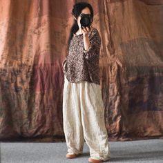 Details: Gender: Women Item Type: Pants Material: Linen Season: Spring, Autumn Pattern: Print Style: Casual, Loose, Retro Waist Type: Elastic Waist Size: One Size Length: 94.00 cm/ 37.01 " Waist: 112.00 cm/ 44.09 " Hip: 145.00 cm/ 57.09 " Beige Relaxed Fit Harem Pants For Fall, Fall Season Beige Non-stretch Harem Pants, Non-stretch Linen Pants For Fall, Fall Linen Relaxed Fit Harem Pants, Relaxed Fit Linen Harem Pants For Fall, Fall Linen Ankle-length Harem Pants, Leather Oxfords Women, Fall Winter Essentials, Autumn Pattern