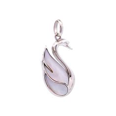 Starborn Collection: This distinctive Mother of Pearl Swan Pendant Necklace has been molded in 925 sterling silver.  Stone from Canada.  Designed in Sedona, Arizona by Starborn.   Natural mother-of-pearl shell has tremendous spiritual value for those whose high goals and attitudes keep them feeling stressed.  The spiritual energy of pearls is so vibrant that it has positive effects on our lives.  A protection stone, Mother of Pearl brings the gentle healing power of the sea.  It is a stress reli Sterling Silver Pearl Pendant Fine Jewelry, Spiritual Sterling Silver Jewelry With Pearl Pendant, Sterling Silver Fine Jewelry With Pearl Pendant, Sterling Silver White Gold Jewelry With Pearl Pendant, White Gold Sterling Silver Pearl Pendant Jewelry, Luxury Sterling Silver Jewelry With Charms, Sterling Silver White Gold Charms Jewelry, Sterling Silver Jewelry With White Gold Charms, Sterling Silver Jewelry With Charms In White Gold