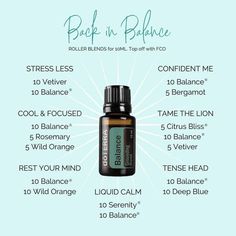 Balance Doterra, Essential Oil Roller Bottle Blends, Essential Oils Recipes, Terra Essential Oils, Doterra Oils Recipes, Roller Blends, Doterra Diffuser Blends