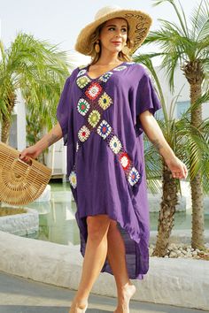 Casual Multicolor V-neck Cover-up, Casual V-neck Cover-up For Day Out, Stretch V-neck Beach Cover-up, Summer V-neck Cover-up For Day Out, Bohemian V-neck Cover-up, Free Size V-neck Cover-up For Summer, Free Size V-neck Cover-up For Beach Season, Casual V-neck Cover-up For Vacation, Spring V-neck Cover-up