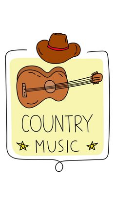 a guitar and cowboy hat with the words country music