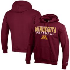 Stay heated up on Minnesota Golden Gophers game day in this Football Stack hoodie. Made by Champion, it features team graphics printed on a blend of soft, durable fabrics. An adjustable hood and pouch pocket provide additional coverage when you wear this Minnesota Golden Gophers pullover. Game Day Long Sleeve Fan Apparel Hoodie, Game Day Fan Apparel Hoodie With Long Sleeves, Team Logo Hoodie Long Sleeve Fan Gear, Team Logo Hoodie For Fan Gear, Sports Fan Hoodie With Long Sleeves, Fan Gear Hoodie With Team Logo, Fleece Sweatshirt With Team Logo, Team-colored Hoodie For Sports Season Fan Merchandise, Fleece Sweatshirt With Logo For Fan Gear