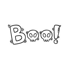 the word boo written in black and white with skulls