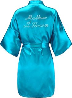 EPLAZA Women's One Size Silver Rhinestones Bride Bridesmaid Short Satin Robes for Wedding Party Getting Ready (Acid Blue, Bride) at Amazon Women’s Clothing store Wedding Party Getting Ready, Matching Family Holiday Pajamas, Cotton Jacket Men, Kimono Pajamas, Bridal Nightgown, Short Satin, One Piece Lingerie, Silk Nightwear