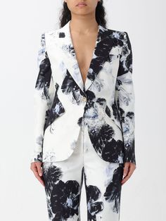 Giacca ALEXANDER MCQUEEN Donna colore Fantasia Alexander Mcqueen Jacket, Lamb Leather Jacket, Peplum Sweater, Sleeveless Knit Top, Chiaroscuro, Embroidered Jacket, Blazer Fashion, Jacket Buttons, Wool Blazer