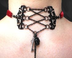 Neck Corset Victorian Gothic Choker Burlesque by MadameMoriarty, $24.00 Red Burlesque, Corset Victorian, Gothic Jewelry Diy, Deep Red Velvet, Gothic Choker, Neck Corset, Jewelry Victorian, Victorian Necklace, Choker Black